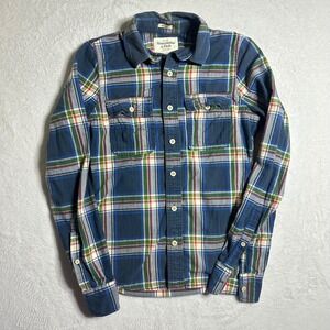 Abercrombie & Fitch Men's S Muscle Fit Plaid Flannel Shirt Blue Green Red Y2K